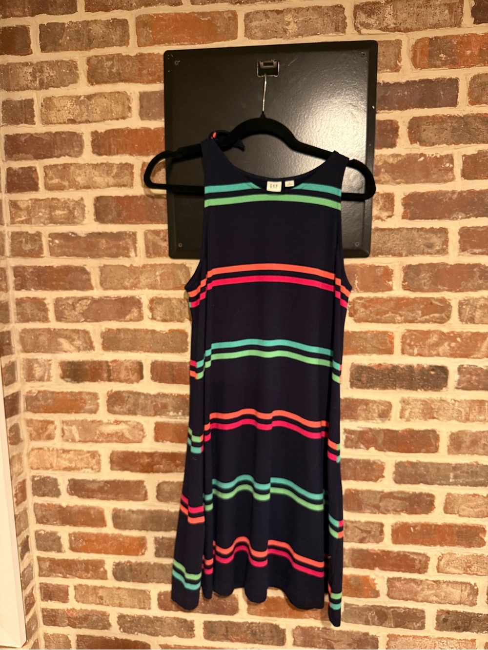 GAP Navy Sleeveless Dress with Coral and Teal Stripes